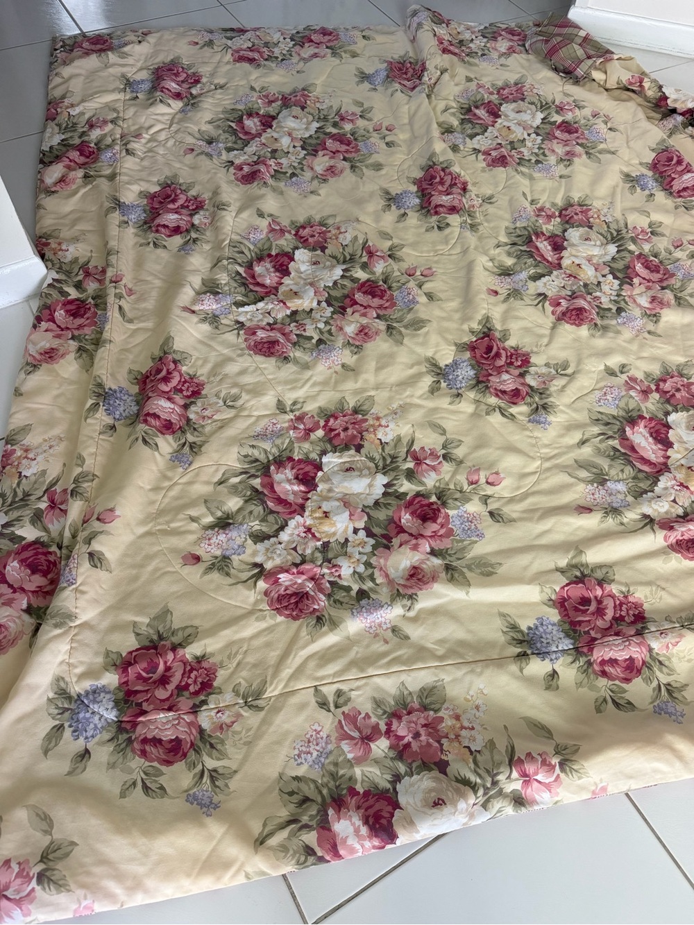 Vtg Chaps Ralph Lauren Twin Comforter Wainscott Pattern Yellow Floral & Plaid